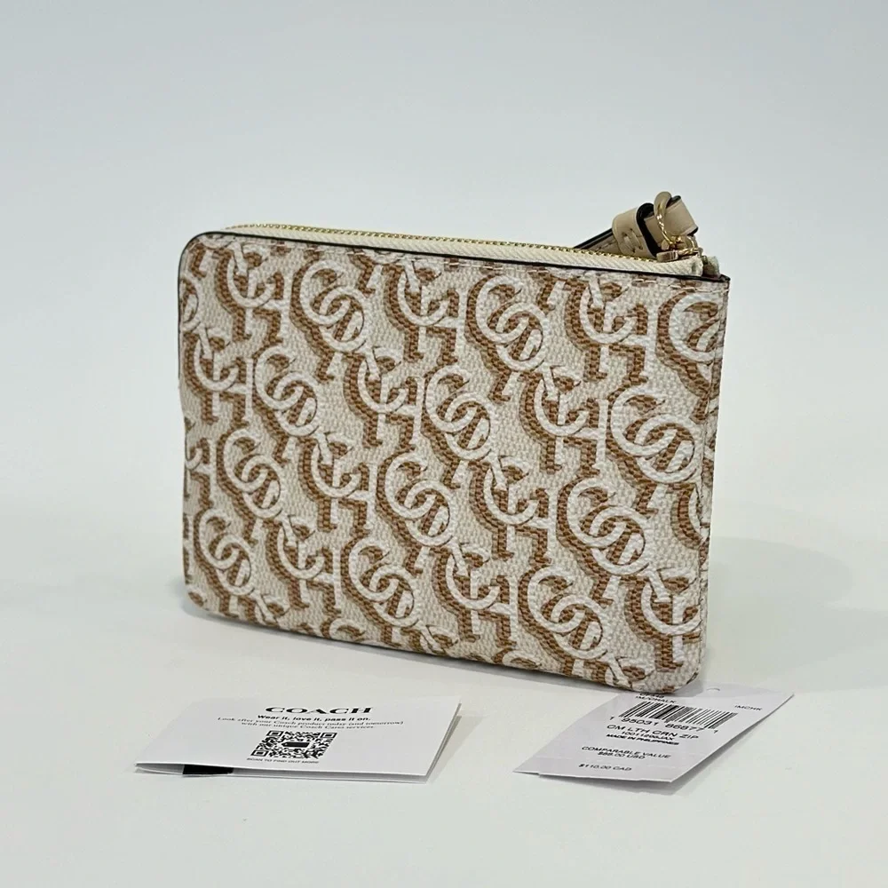 COACH CORNER ZIP WRISTLET WALLET WITH SIGNATURE MONOGRAM PRINT IN CHALK